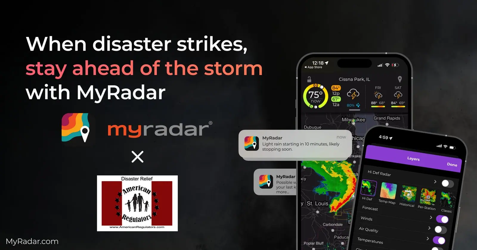 MyRadar, Disaster Relief, American Regulators USA